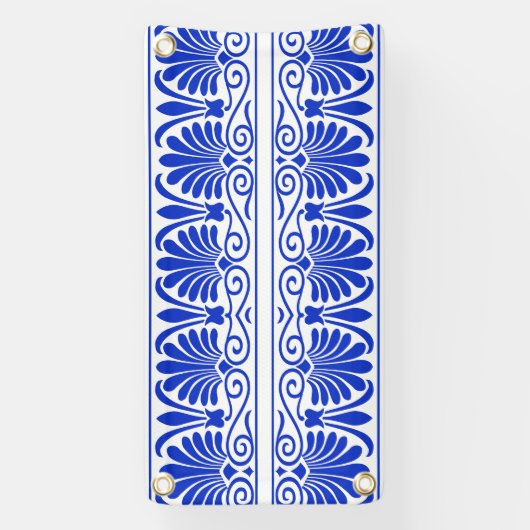 Grieks Mediterraan Arabesk patroon blauw Spandoek (Verticaal)