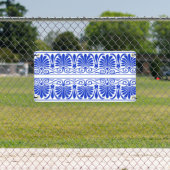Grieks Mediterraan Arabesk patroon blauw Spandoek (Insitu)