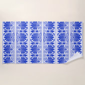 Grieks Mediterraan Arabesk patroon blauw Strandlaken (Voorkant)
