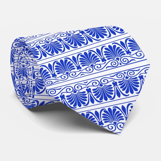Grieks Mediterraan Arabesk patroon blauw Stropdas (Opgerold)