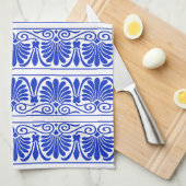 Grieks Mediterraan Arabesk patroon blauw Theedoek (Quarter Fold)