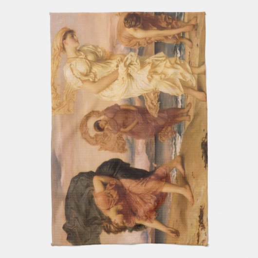 Grieks meisje haalt keibellen op door Lord Leighto Theedoek (Verticaal)