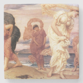 Grieks Meisjes Oppakken Kiezels op een zandstrand Stenen Onderzetter