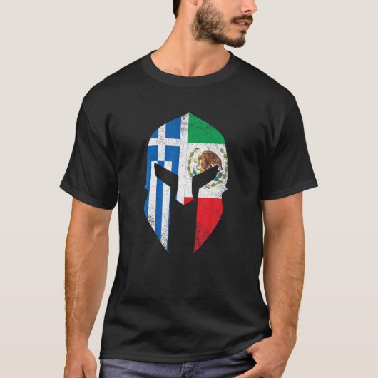 Grieks Mexicaans Vlag Mexico Griekenland Helm T Sh T-shirt (Voorkant)