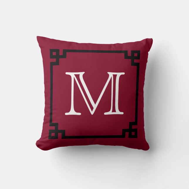 Grieks monogram bruin Burgundy Kussen (Voorkant)