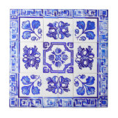 Grieks mozaïek: kobalt en wit tegeltje (Voorkant)