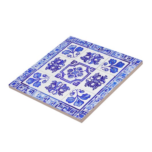 Grieks mozaïek: kobalt en wit tegeltje (Zijkant)