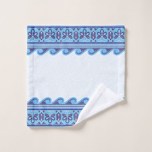 Grieks Mozaïek Tegel Ornament - Blauwe tinten Bad Handdoek (Wasdoekje)