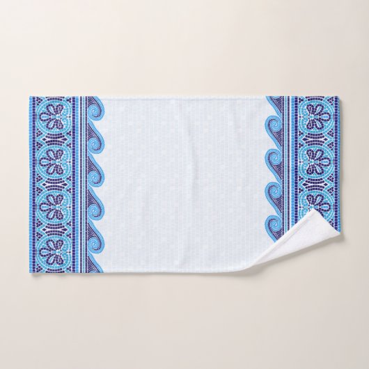Grieks Mozaïek Tegel Ornament - Blauwe tinten Bad Handdoek (Handdoek)