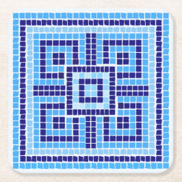 Grieks Mozaïek Tegel Ornament - Blauwe tinten Kartonnen Onderzetters