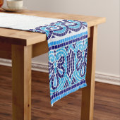 Grieks Mozaïek Tegel Ornament - Blauwe tinten Korte Tafelloper (Voorbeeld)