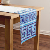 Grieks Mozaïek Tegel Ornament - Blauwe tinten Korte Tafelloper (Voorbeeld)