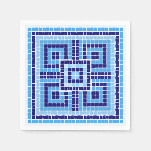 Grieks Mozaïek Tegel Ornament - Blauwe tinten Servet (Voorkant)