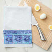 Grieks Mozaïek Tegel Ornament - Blauwe tinten Theedoek (Quarter Fold)