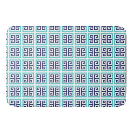 Grieks Navy Blue Aqua Pattern Badmat (Voorkant)