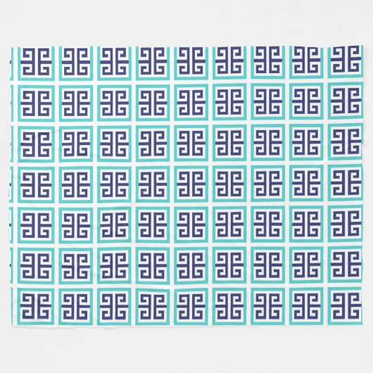 Grieks Navy Blue Aqua Pattern Fleece Deken (Voorkant (Horizontaal))