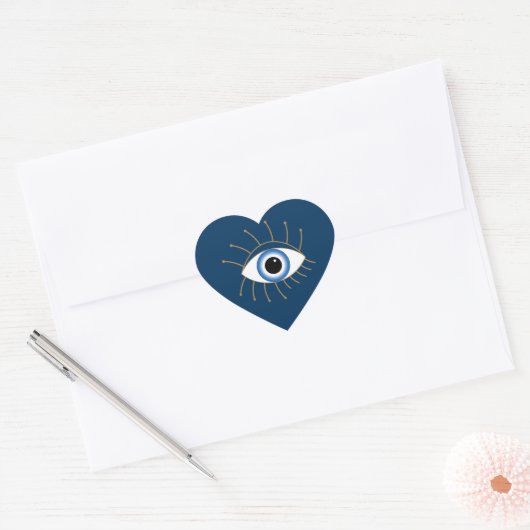 Grieks ogen met blauw wit goud hart sticker (Envelop)