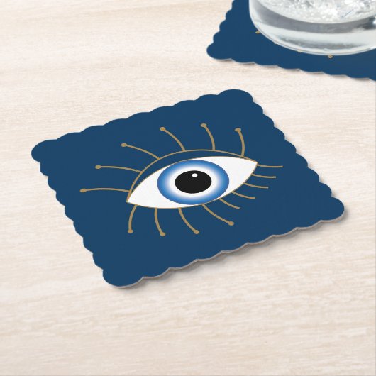 Grieks ogen met blauw wit goud kartonnen onderzetters (Gebogen)