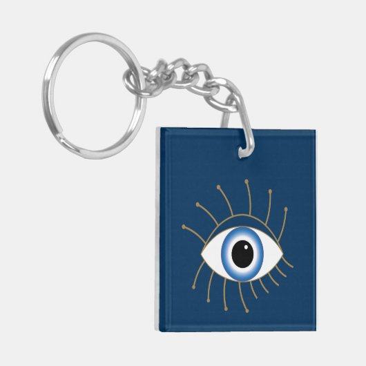 Grieks ogen met blauw wit goud sleutelhanger (Voorkant Links)