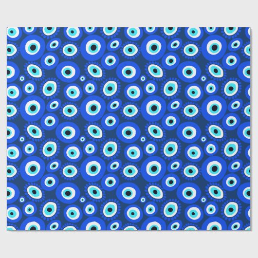 Grieks oog blauw wit patroon cadeaupapier (Vlak)