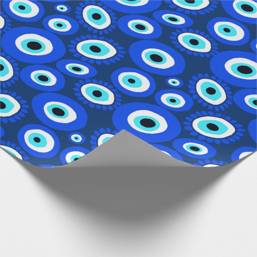 Grieks oog blauw wit patroon cadeaupapier (Hoek)