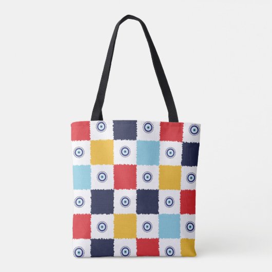 Grieks oog Kleurrijke vierkanten patroon Tote Bag (Achterkant)