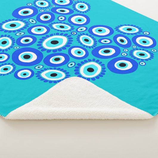 Grieks Oog Liefde Hart Blauw en Wit Sherpa Deken (3/4)