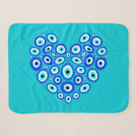 Grieks Oog Liefde Hart Blauw en Wit Sherpa Deken