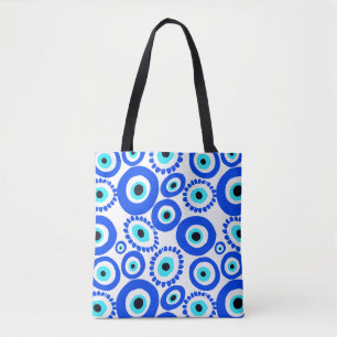 Grieks Oog Talisman Blauw Wit Patroon Tote Bag
