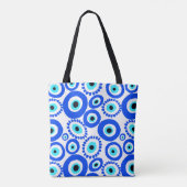 Grieks Oog Talisman Blauw Wit Patroon Tote Bag (Achterkant)