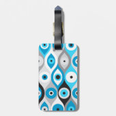 Grieks Oog van Boos patroon Blauw en Grijs Bagagelabel (Achterkant verticaal)