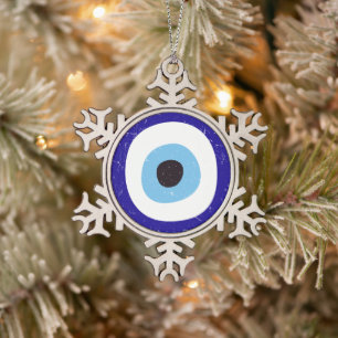 Grieks Oog van Boze Tin Sneeuwvlok Ornament