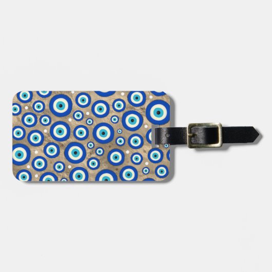 Grieks Oog van de Duivel patroon pastel gouden ach Bagagelabel (Voorkant horizontaal)