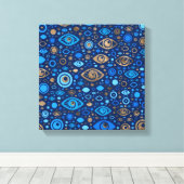 Grieks Oogpatroon Blauwdruk en goud Canvas Afdruk (Insitu (Houten vloer))