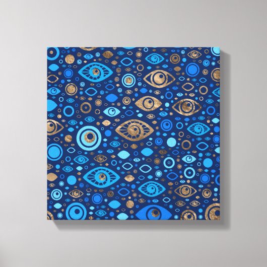 Grieks Oogpatroon Blauwdruk en goud Canvas Afdruk (Voorkant)