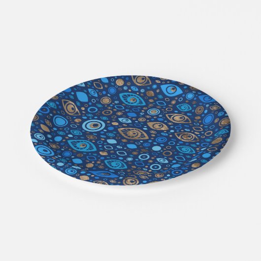 Grieks Oogpatroon Blauwdruk en goud Papieren Bordje (Gekanteld)