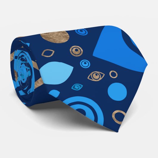 Grieks Oogpatroon Blauwdruk en goud Stropdas (Opgerold)