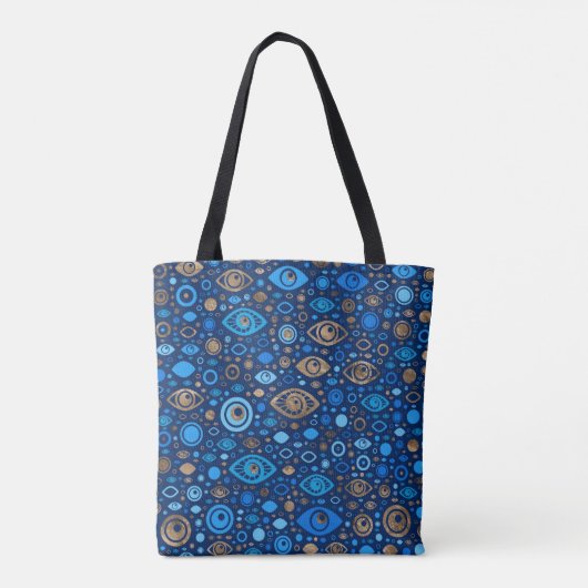 Grieks Oogpatroon Blauwdruk en goud Tote Bag (Achterkant)
