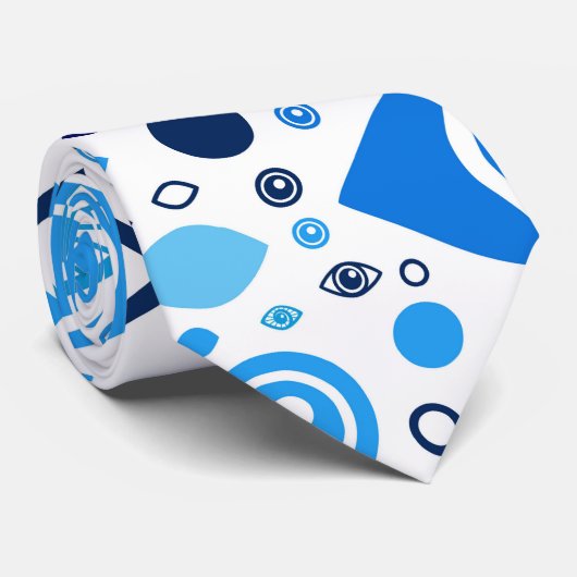 Grieks Oogpatroon Blauwdruk en wit Stropdas (Opgerold)