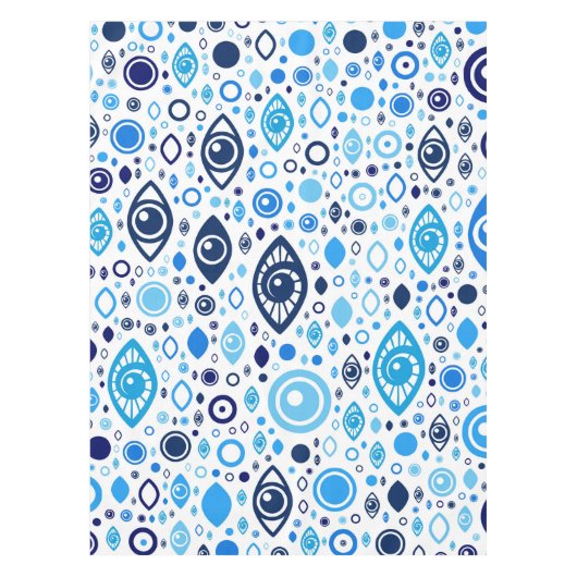 Grieks Oogpatroon Blauwdruk en wit Tafelkleed (Voorkant)