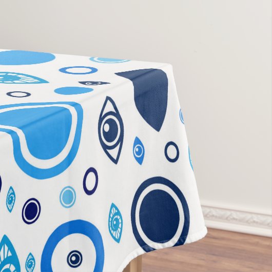 Grieks Oogpatroon Blauwdruk en wit Tafelkleed (Voorbeeld)