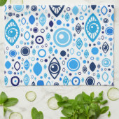 Grieks Oogpatroon Blauwdruk en wit Theedoek (Gevouwen)