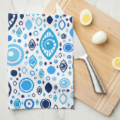 Grieks Oogpatroon Blauwdruk en wit Theedoek (Quarter Fold)