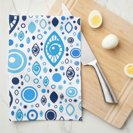 Grieks Oogpatroon Blauwdruk en wit Theedoek (Quarter Fold)