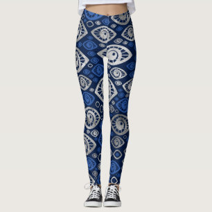 Grieks oogpatroon Blauwdruk en zilver #1 Leggings