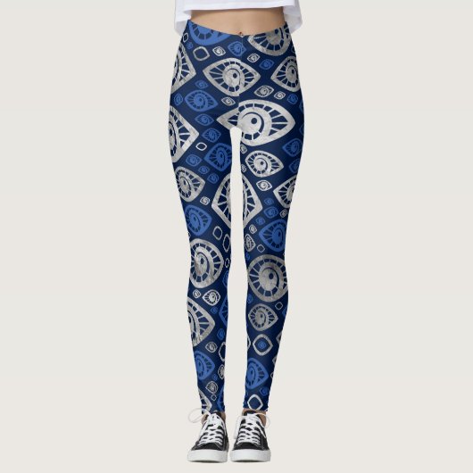 Grieks oogpatroon Blauwdruk en zilver #1 Leggings (Voorkant)