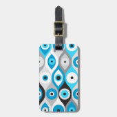 Grieks Oogpatroon Blauwte en grijswaarden Bagagelabel (Voorkant verticaal)