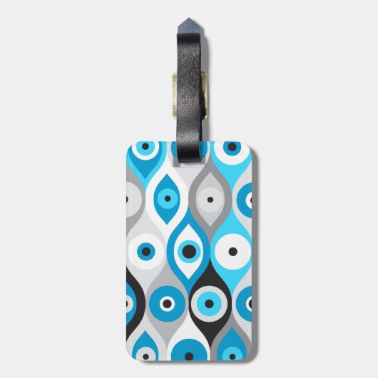 Grieks Oogpatroon Blauwte en grijswaarden Bagagelabel (Achterkant verticaal)