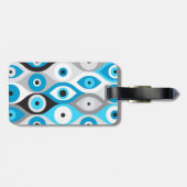 Grieks Oogpatroon Blauwte en grijswaarden Bagagelabel (Achterkant horizontaal)