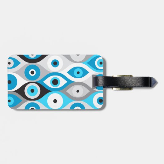 Grieks Oogpatroon Blauwte en grijswaarden Bagagelabel (Achterkant horizontaal)